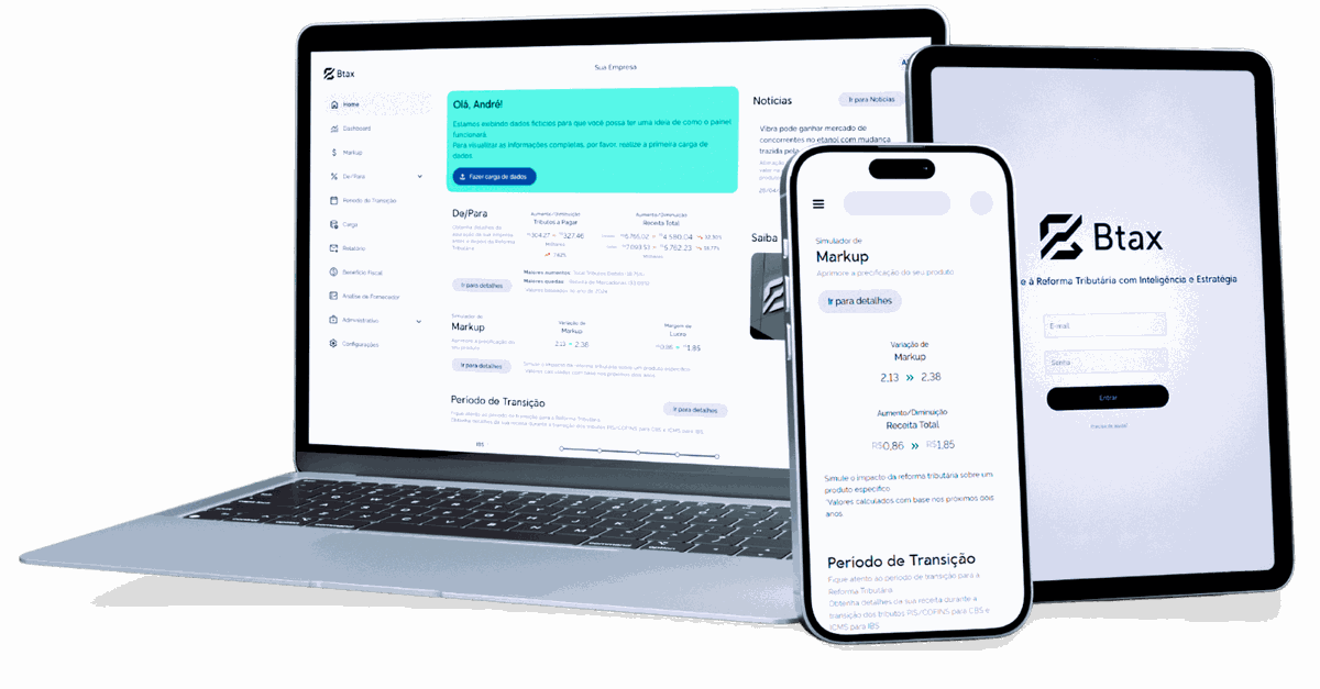 Plataforma Btax em notebook e celular